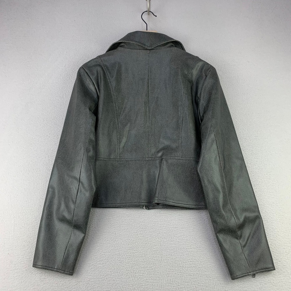 Vintage Rampage Faux Leather Moto Jacket Women Large Gray Biker Y2K Cropped - Picture 3 of 9